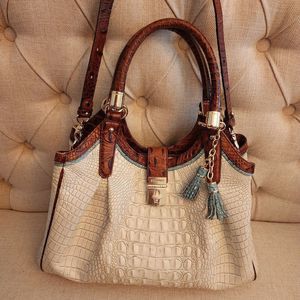 Brahmin Elisa Coconut Soraya Brown Off White Blue Handbag Purse